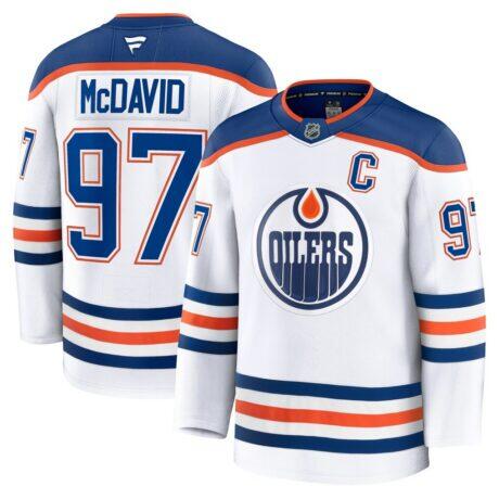 Connor McDavid Edmonton Oilers Fanatics Away Premium Jersey - White - Front View