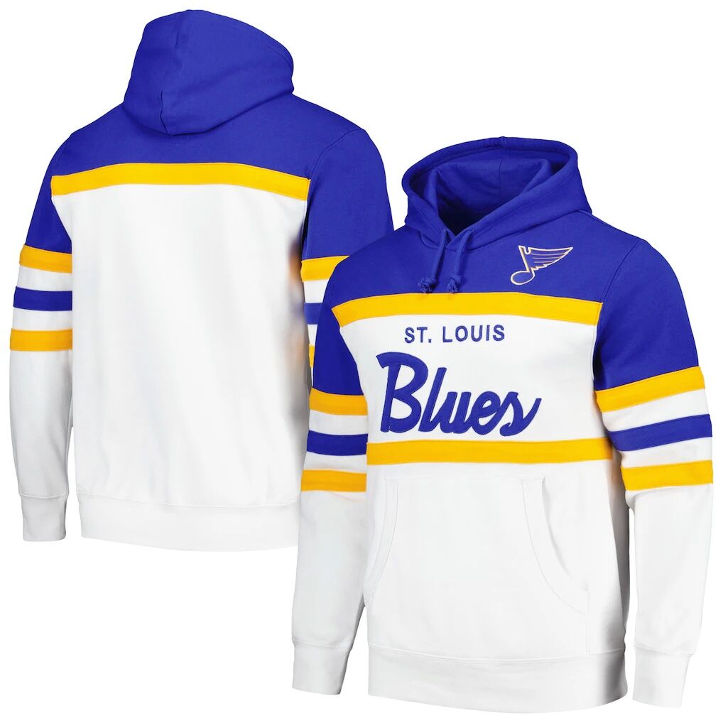 St. Louis Blues Mitchell & Ness Head Coach Pullover Hoodie – White/Blue