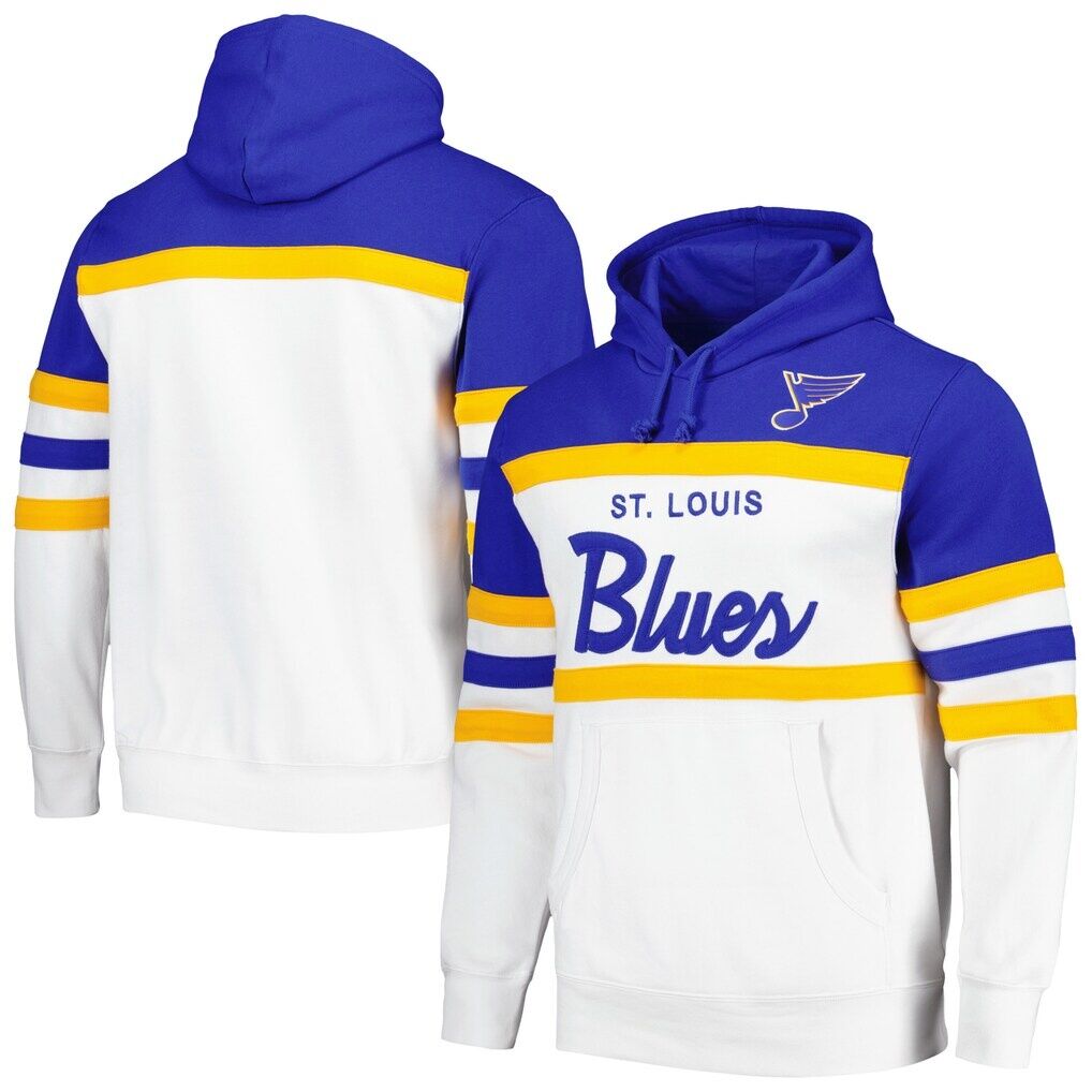 St. Louis Blues Mitchell & Ness Head Coach Pullover Hoodie – White/Blue