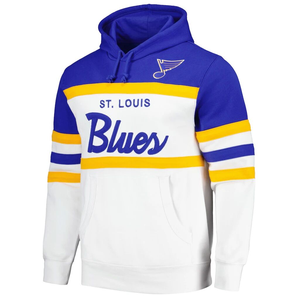 St. Louis Blues Mitchell & Ness Head Coach Pullover Hoodie – White/Blue