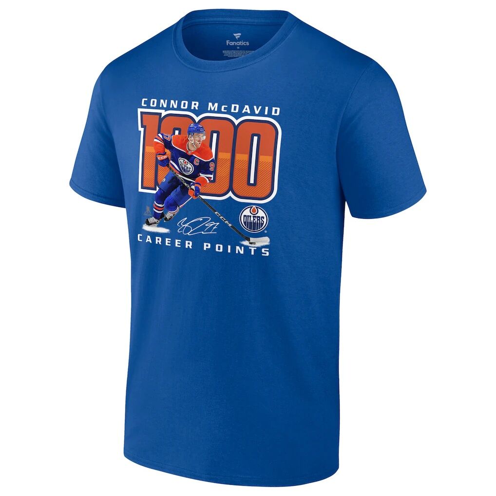 Connor McDavid Edmonton Oilers 1,000 Career Points T-Shirt – Royal