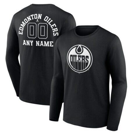 Edmonton Oilers Personalized Name & Number Monochrome Long Sleeve T-Shirt - Black - Front View