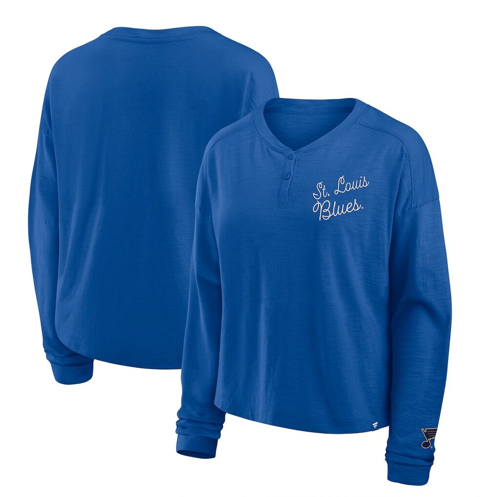 St. Louis Blues Fanatics Women’s Oversized All Out Effort Long Sleeve Henley T-Shirt