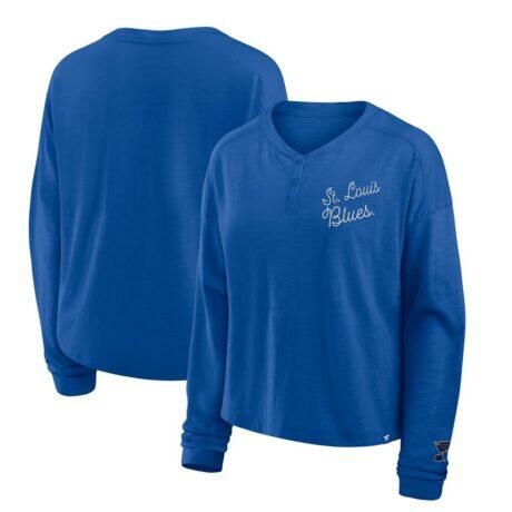 St. Louis Blues Fanatics Women's Oversized All Out Effort Long Sleeve Henley T-Shirt