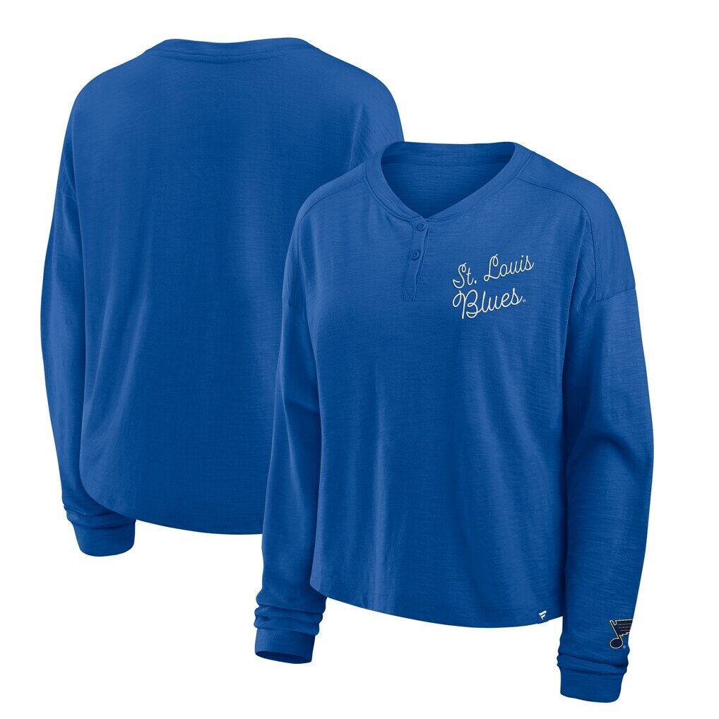 St. Louis Blues Fanatics Women’s Oversized All Out Effort Long Sleeve Henley T-Shirt