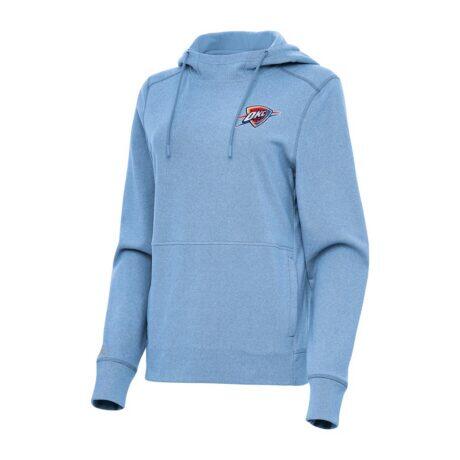 Oklahoma City Thunder Antigua Women's Justice Pullover Hoodie - Heather Powder Blue - Front View