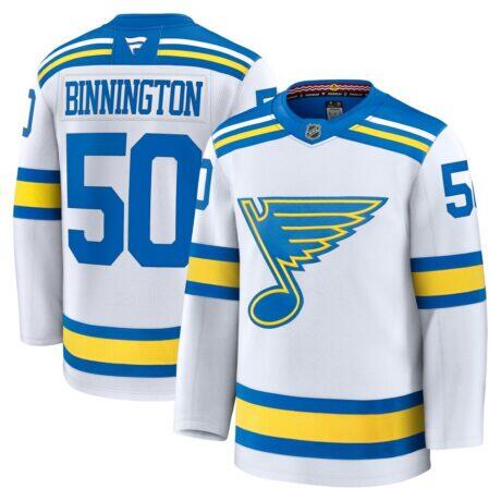 Jordan Binnington St. Louis Blues Fanatics Away Premium Player Jersey - White - Front View
