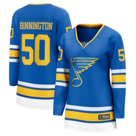 Jordan Binnington St. Louis Blues Fanatics Women's Home Breakaway Player Jersey - Blue - Front View