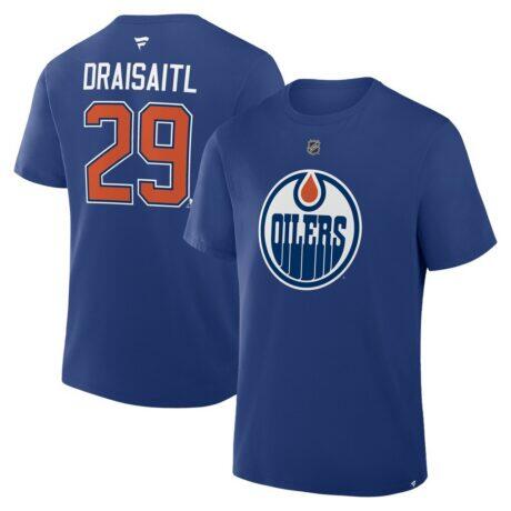 Leon Draisaitl Edmonton Oilers Fanatics Authentic Stack Name & Number T-Shirt - - Front View