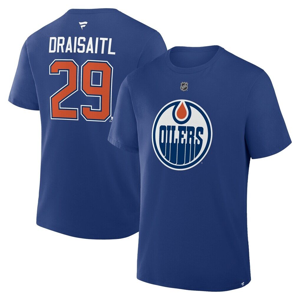 Leon Draisaitl Edmonton Oilers Fanatics Authentic Stack Name & Number T-Shirt – Royal