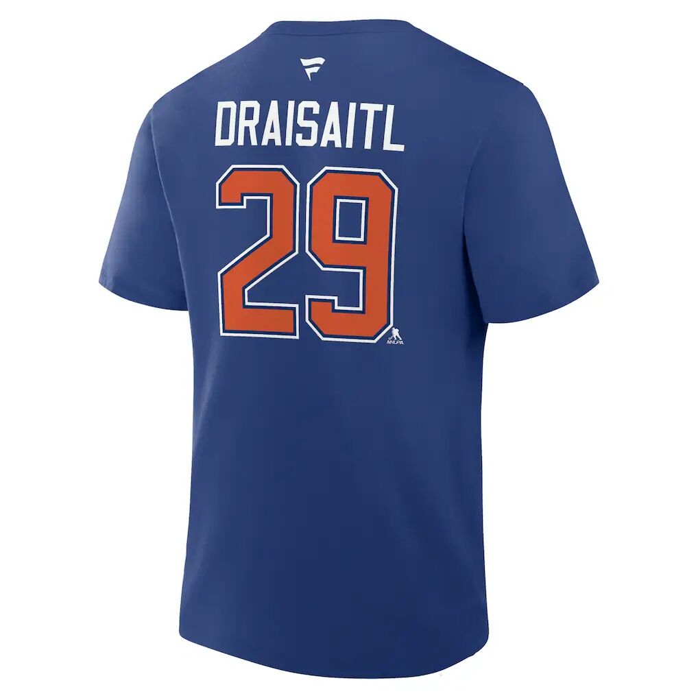 Leon Draisaitl Edmonton Oilers Fanatics Authentic Stack Name & Number T-Shirt – Royal