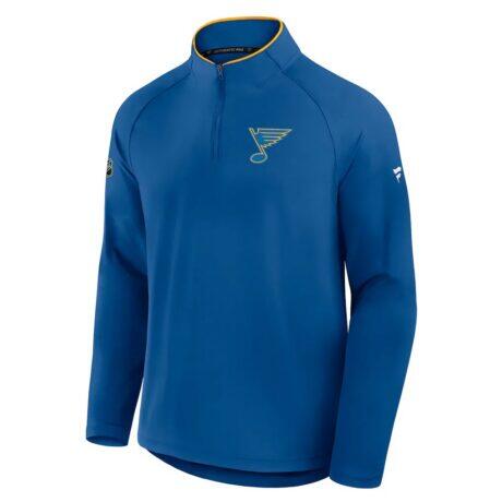 St. Louis Blues Fanatics Authentic Pro Rink Training Quarter-Zip Pullover - Blue - Front View