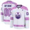 Edmonton Oilers Fanatics 2024 Hockey Fights Cancer Custom Practice Jersey - White - Front View