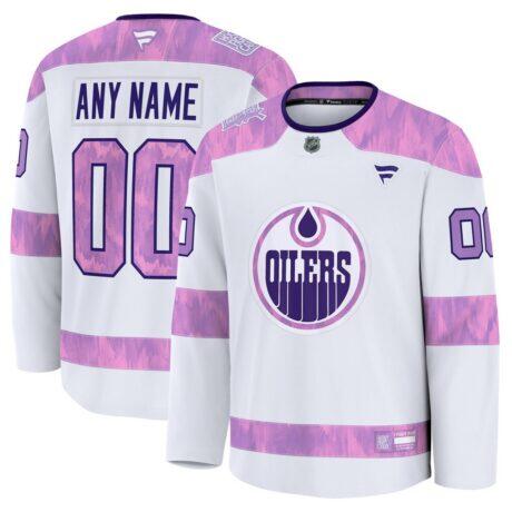 Edmonton Oilers Fanatics 2024 Hockey Fights Cancer Custom Practice Jersey - White - Front View