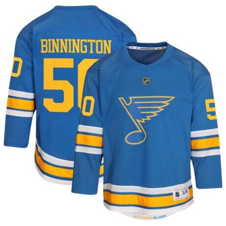 Jordan Binnington St. Louis Blues Outerstuff Youth Home Replica Player Jersey - Blue - Front View