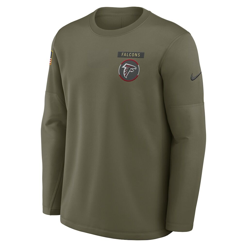 Atlanta Falcons Nike 2025 Salute to Service Sideline Coaches Therma-FIT Long Sleeve Shirt – Olive