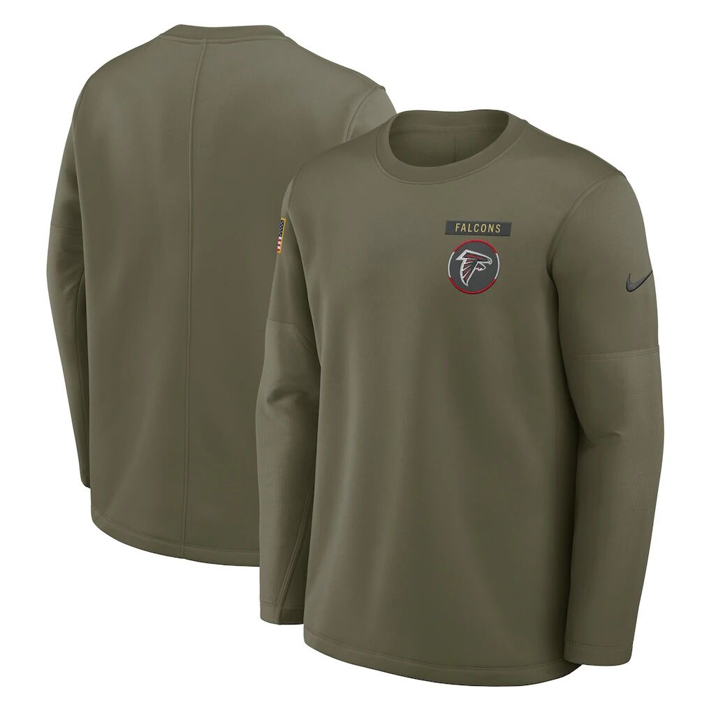 Atlanta Falcons Nike 2025 Salute to Service Sideline Coaches Therma-FIT Long Sleeve Shirt – Olive