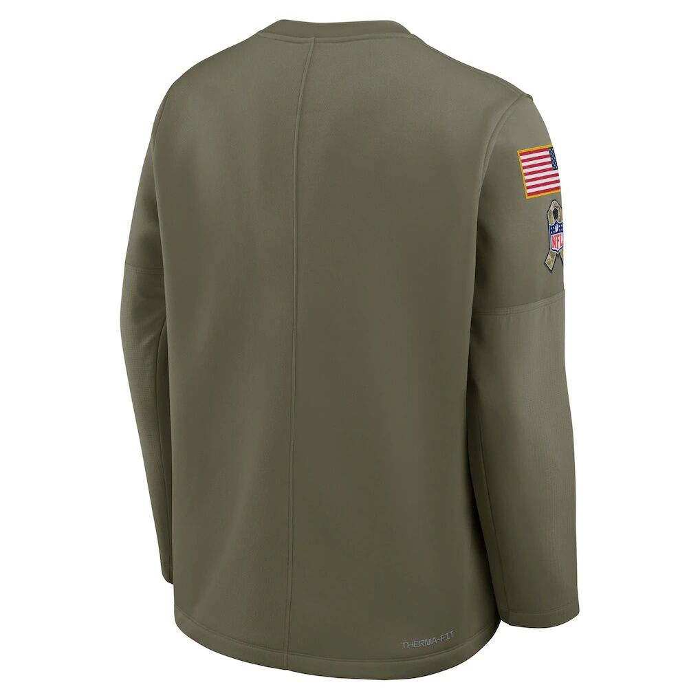 Atlanta Falcons Nike 2025 Salute to Service Sideline Coaches Therma-FIT Long Sleeve Shirt – Olive