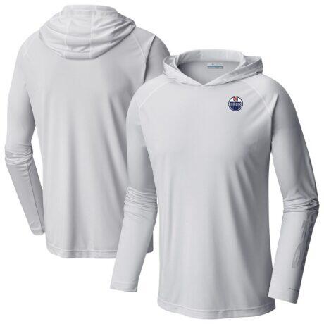 Edmonton Oilers Columbia Terminal Tackle Omni-Shade Raglan Pullover Hoodie - White - Front View