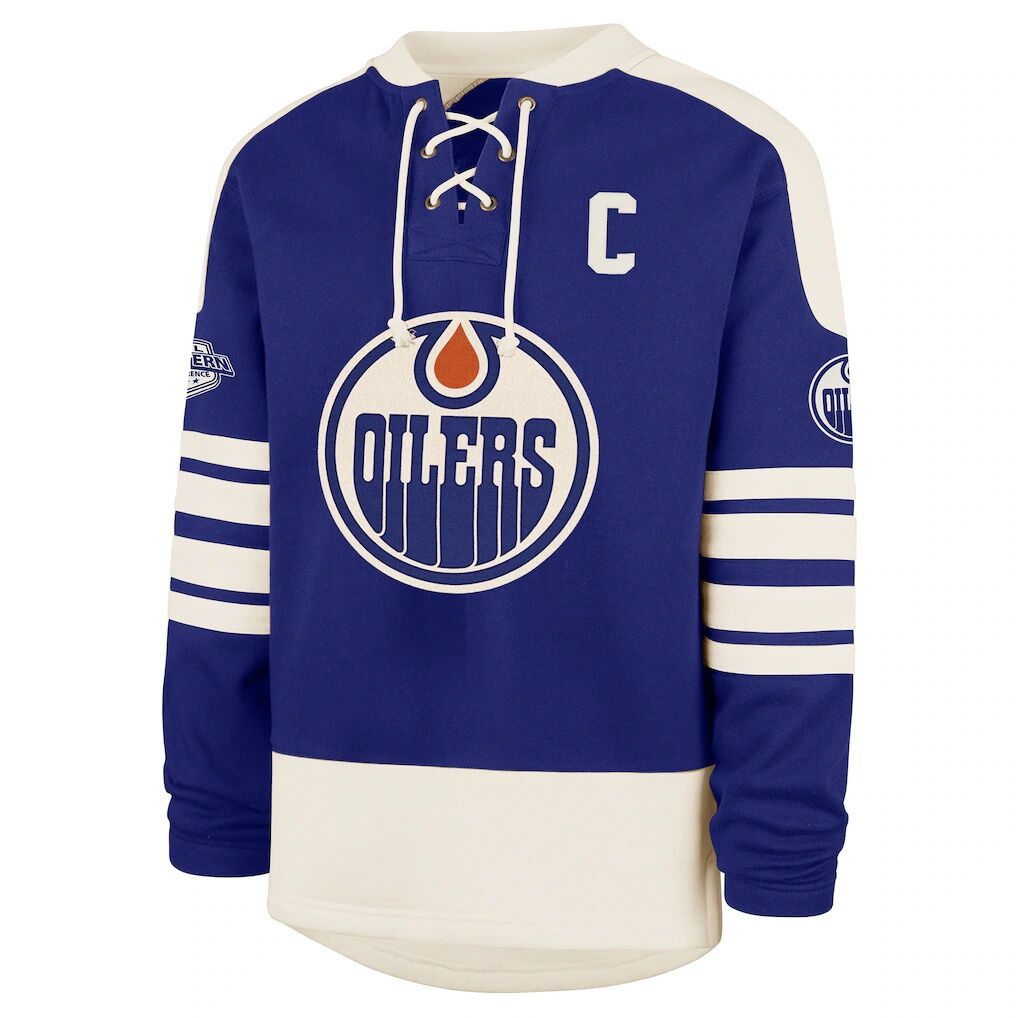 Connor McDavid Edmonton Oilers ’47 Player Name & Number Sweep Check Eternal Lacer Sweatshirt – Royal