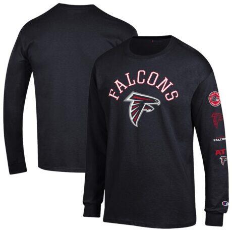 Atlanta Falcons Champion Seal Long Sleeve T-Shirt - Black - Front View