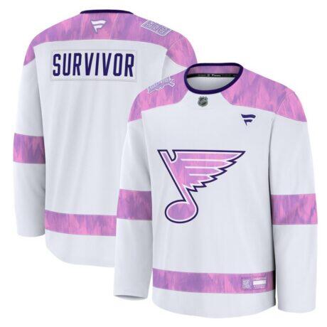 St. Louis Blues Fanatics Hockey Fights Cancer Survivor Practice Jersey - White - Front View