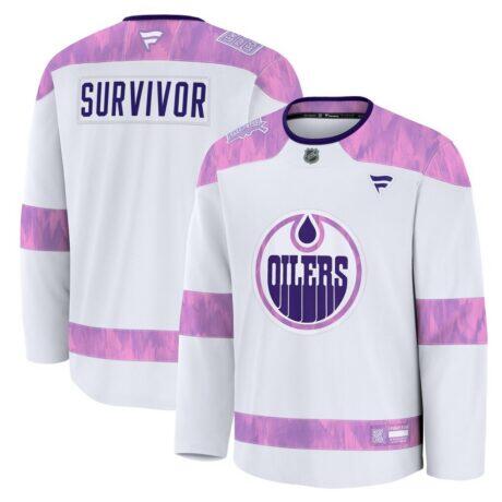 Edmonton Oilers Fanatics Hockey Fights Cancer Survivor Practice Jersey - White - Front View
