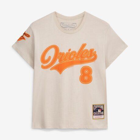 Cal Ripken Jr. Baltimore Orioles Mitchell & Ness Women's Cooperstown Name & Number Throwback T-Shirt - Cream - Front View