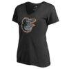 Baltimore Orioles Women's Static Logo V-Neck T-Shirt - Black - Front View