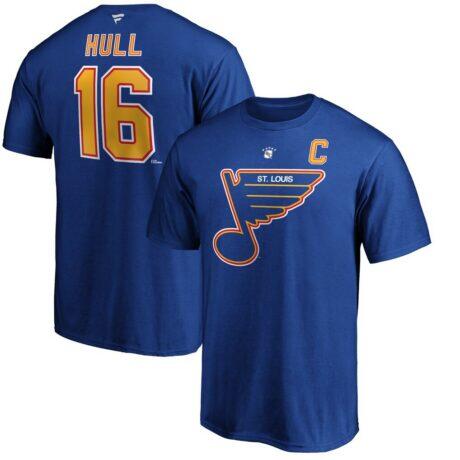 Brett Hull St. Louis Blues Fanatics Authentic Stack Retired Player Name & Number T-Shirt - Blue - Front View