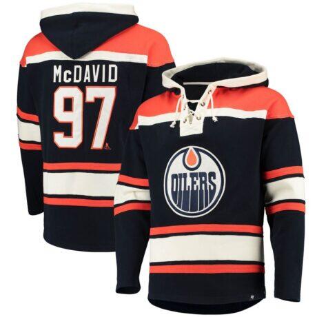 Connor McDavid Edmonton Oilers '47 Player Name & Number Lacer Pullover Hoodie - Navy - Front View