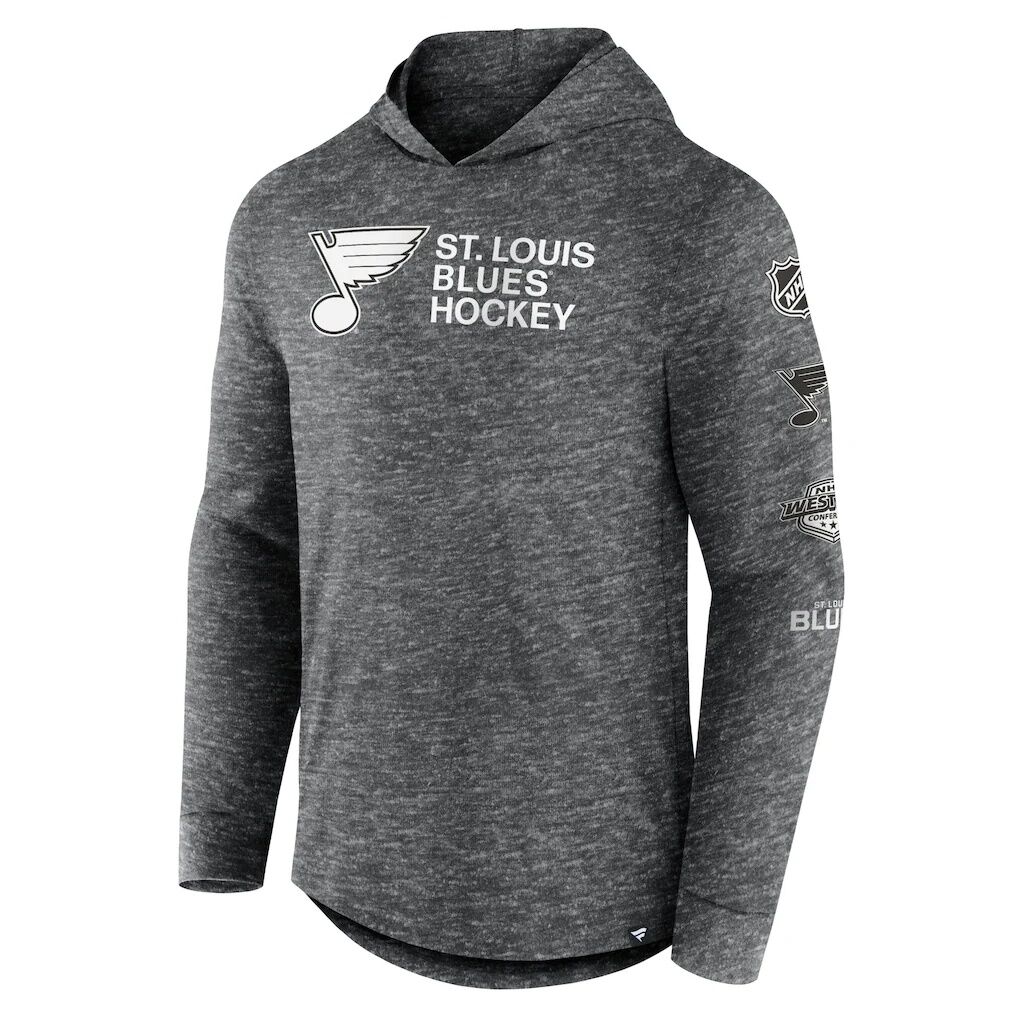 St. Louis Blues Fanatics Stacked Long Sleeve Hoodie T-Shirt – Heather Charcoal