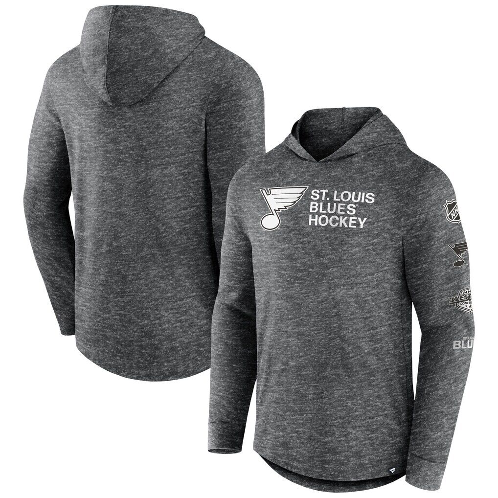 St. Louis Blues Fanatics Stacked Long Sleeve Hoodie T-Shirt – Heather Charcoal
