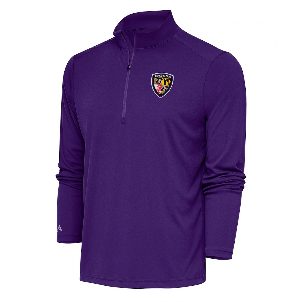 Baltimore Ravens Antigua Team Logo Throwback Tribute Quarter-Zip Pullover Top
