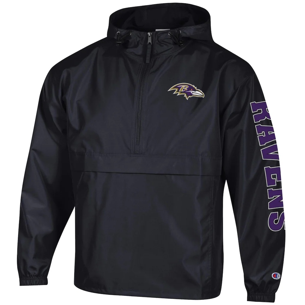 Baltimore Ravens Champion Packable Hooded Windbreaker Half-Zip Jacket