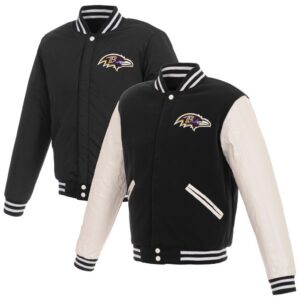 Baltimore Ravens JH Design Reversible Fleece Full-Snap Jacket with Faux Leather Sleeves - Black/White