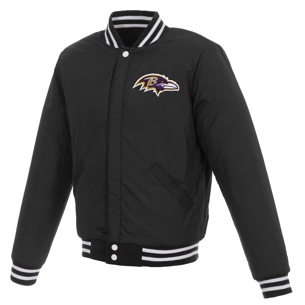 Baltimore Ravens JH Design Reversible Fleece Full-Snap Jacket with Faux Leather Sleeves – Black/White
