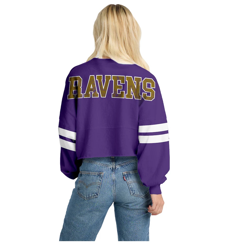 Baltimore Ravens Spirit Jersey Oversized Cropped Stripe Long Sleeve T-Shirt