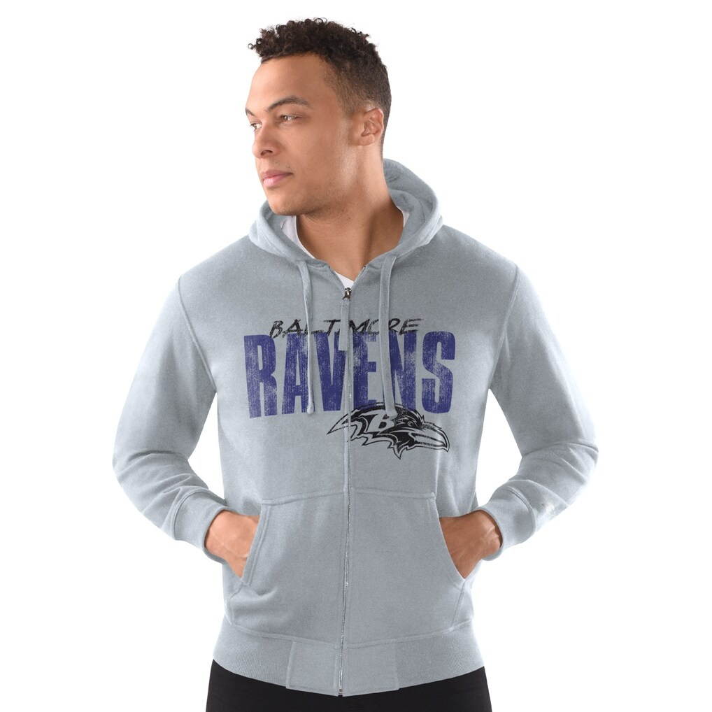 Baltimore Ravens Starter Distressed Classic Full-Zip Hoodie – Heather Gray