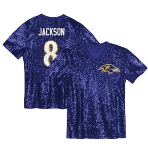 Lamar Jackson Baltimore Ravens Girls Youth Sequin V-Neck Fashion Jersey