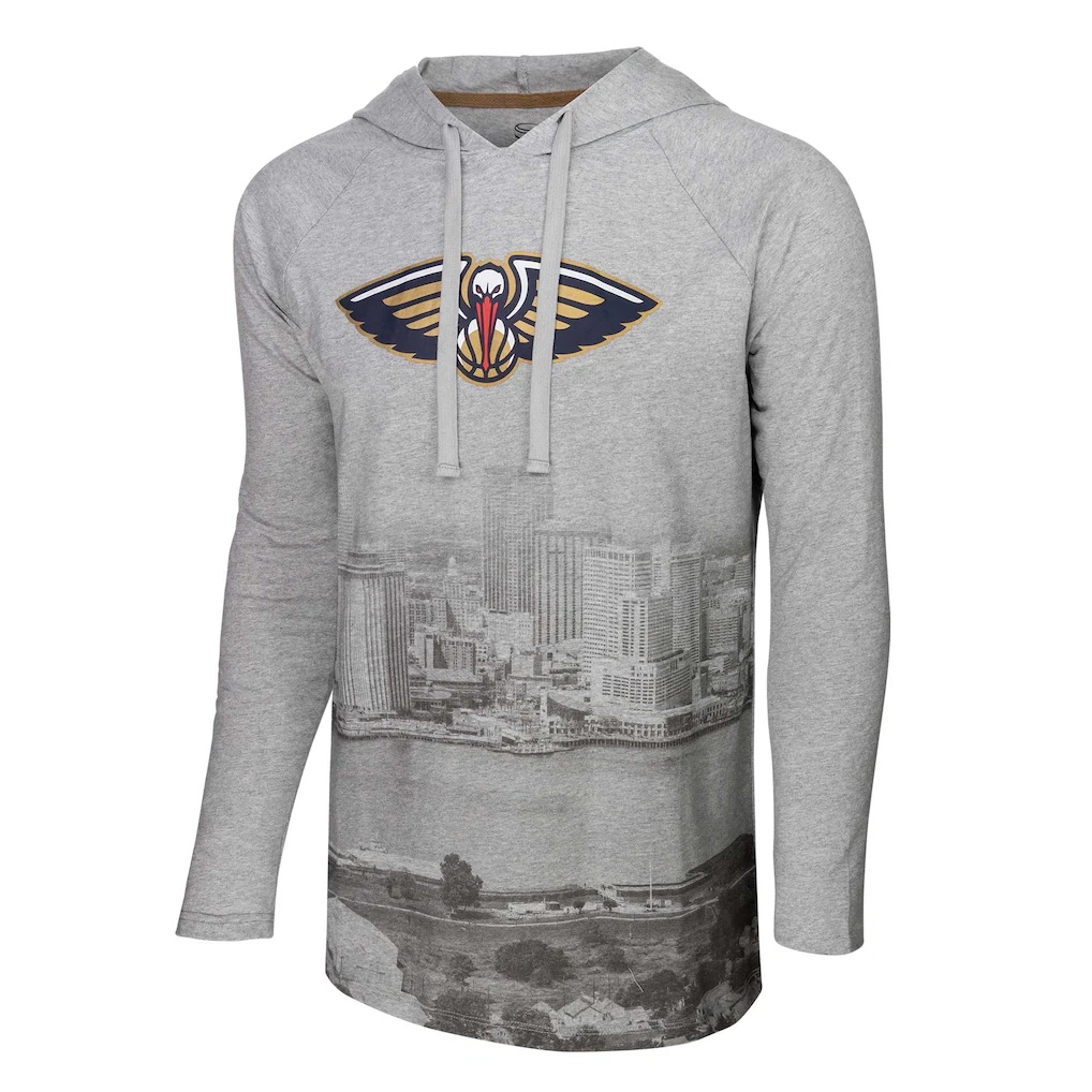 New Orleans Pelicans Stadium Essentials Atrium Raglan Long Sleeve Hoodie T-Shirt – Heather Gray