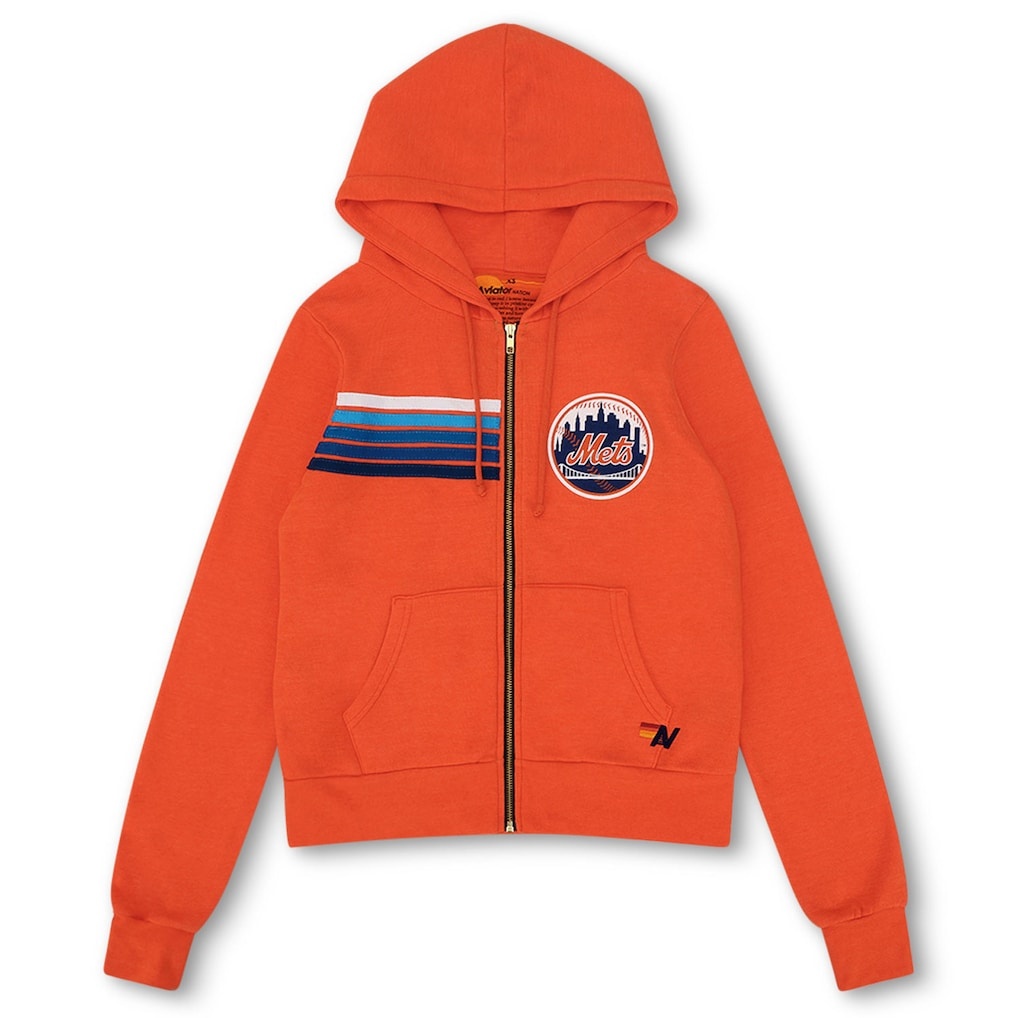 New York Mets Aviator Nation x MLB Unisex Five-Stripe Tri-Blend Full-Zip Hoodie