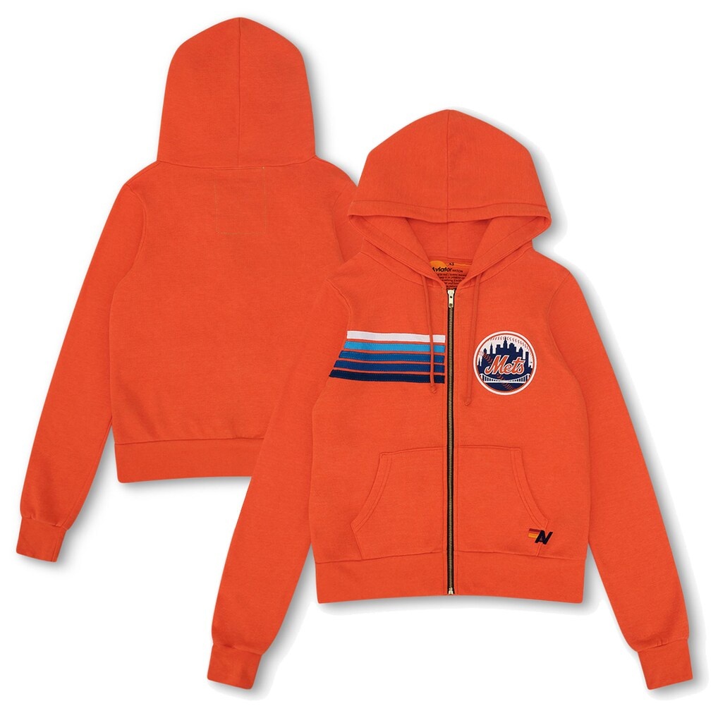 New York Mets Aviator Nation x MLB Unisex Five-Stripe Tri-Blend Full-Zip Hoodie