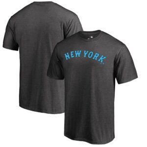 New York Mets Blue Wordmark T-Shirt - Heathered Charcoal