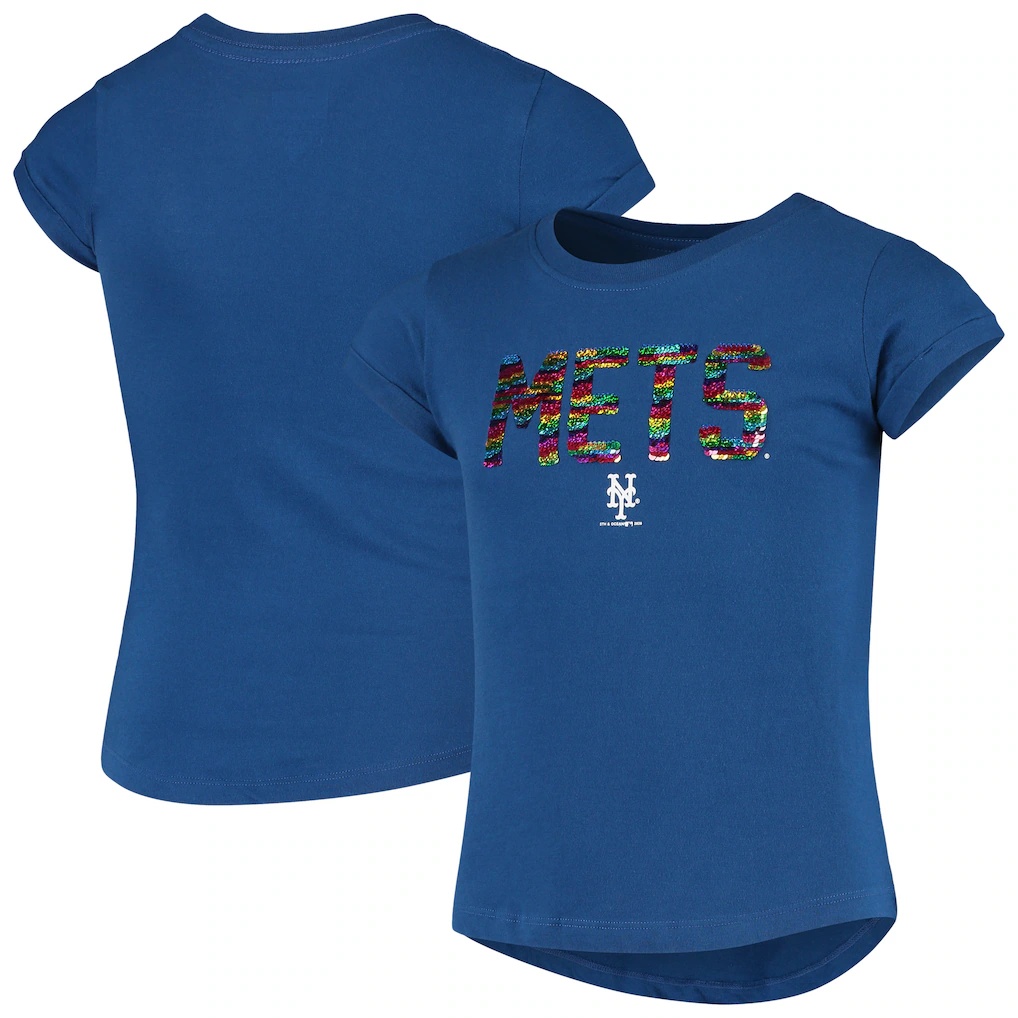 New York Mets New Era Girls Youth Flip Sequin T-Shirt – Royal
