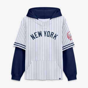 New York Yankees Fanatics Relaxed Fit Layered Pinstripe Hoodie - White/Navy