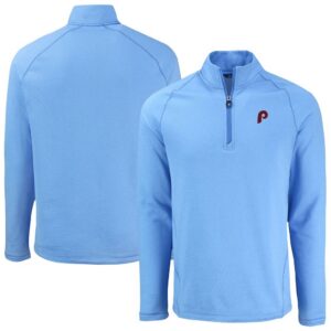 Philadelphia Phillies Cutter & Buck Peshastin Eco Fleece Recycled Raglan Quarter-Zip Top - Heather Light Blue