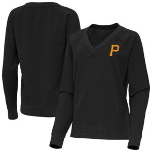 Pittsburgh Pirates Antigua Women's Varsity Tri-Blend V-Neck Long Sleeve T-Shirt - Heather Black