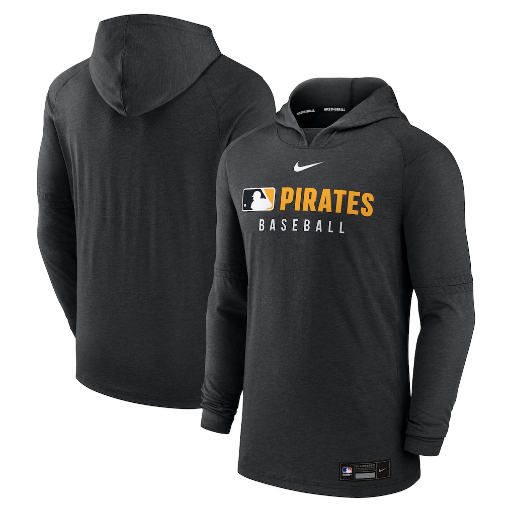 Pittsburgh Pirates Nike Authentic Collection Lightweight Dri-FIT Hoodie – Heather Black