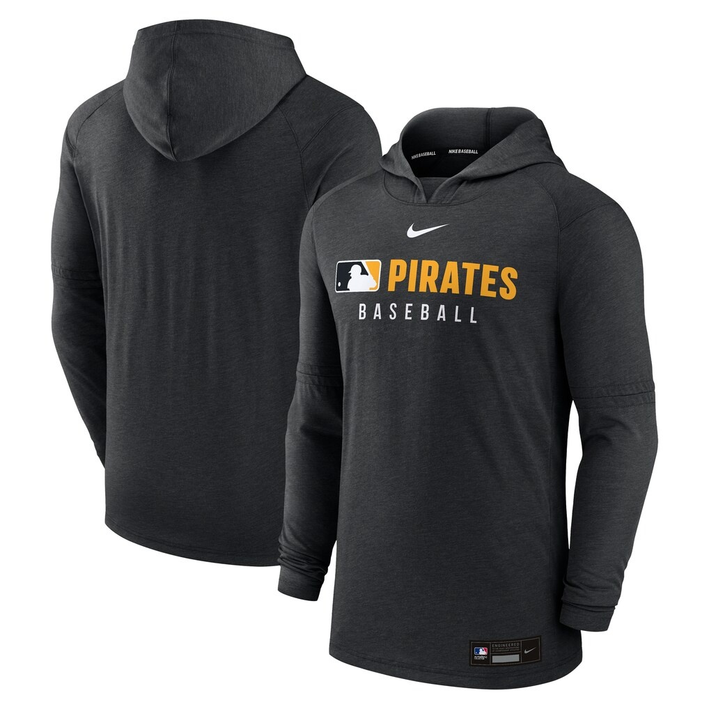 Pittsburgh Pirates Nike Authentic Collection Lightweight Dri-FIT Hoodie – Heather Black